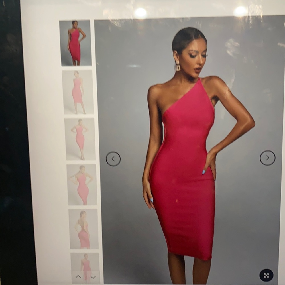 Janan one shoulder large hot pink midi cocktail dress